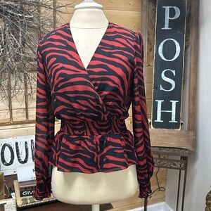 WAYF Red and black zebra print blouse